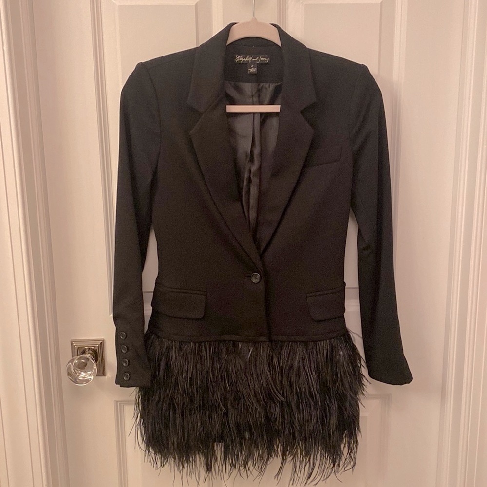 Elizabeth and James blazer with feather skirt